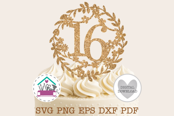 16th Birthday Floral Wreath SVG Cut File