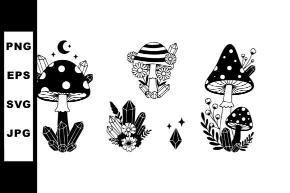 Black and White Magical Mushrooms with C