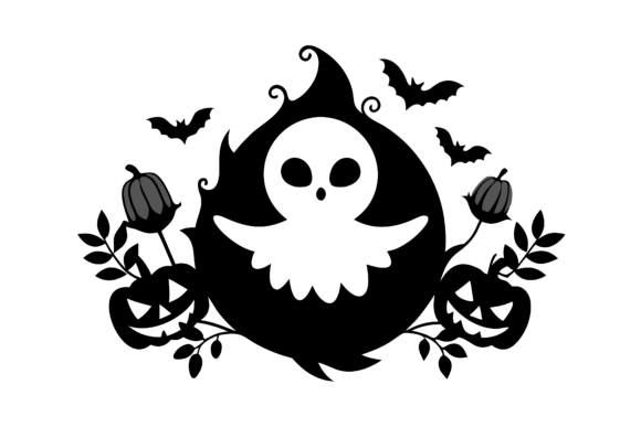 Black Silhouette Logo of a Spooky Ghost