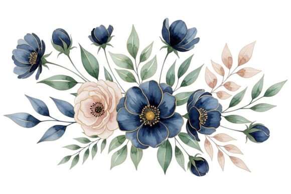Blue Flower Pink Rose Bouquet Set