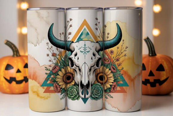 Boho Bull Skull Floral 20oz Tumbler Wrap