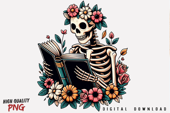Book Reading Skeleton PNG, Skull PNG