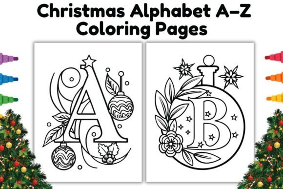 Christmas Alphabet A–Z Coloring Pages