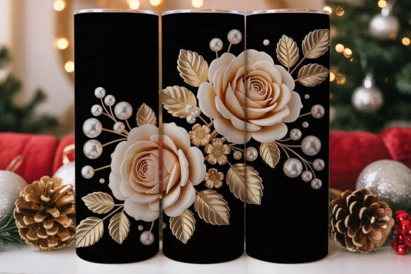 Elegant Gold Cream Floral 20oz Tumbler