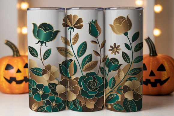 Elegant Teal Brown Floral 20oz Tumbler