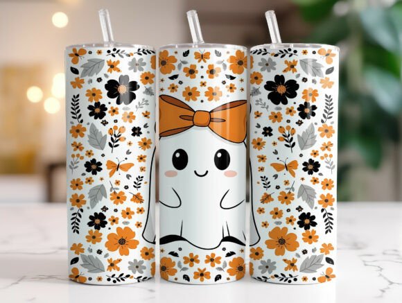 Floral Fall Ghost Autumn Tumbler Wrap