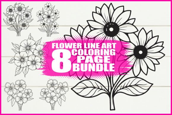 Flower Line Art Coloring Pages Set