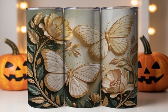 Gold Butterfly Floral Tumbler Wrap