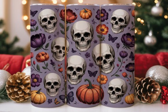 Gothic Skull Floral Tumbler Wrap