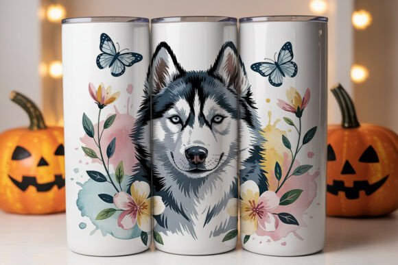 Husky Floral Watercolor 20oz Tumbler