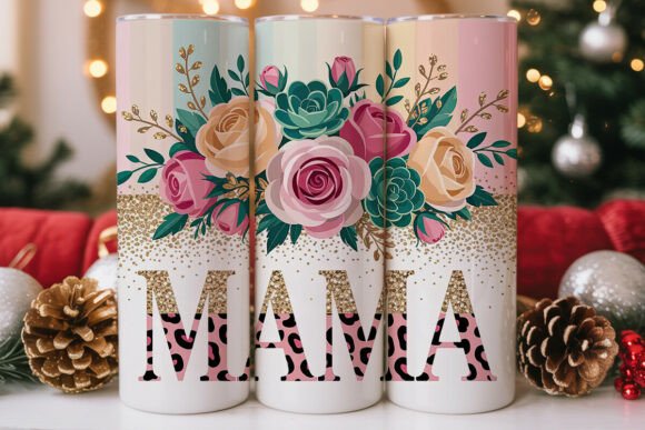 Mama Floral Glitter 20oz Tumbler Wrap