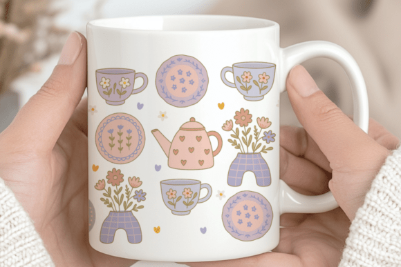 Pastel Cottagecore Teacups and Teapot