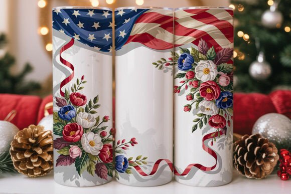 Patriotic Floral Flag 20oz Tumbler