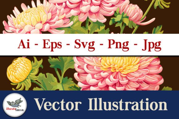 Pink Yellow Chrysanthemum Vector Set