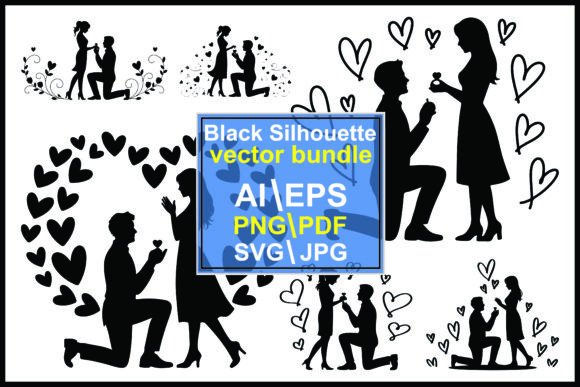Silhouette Couple Proposal with Hearts