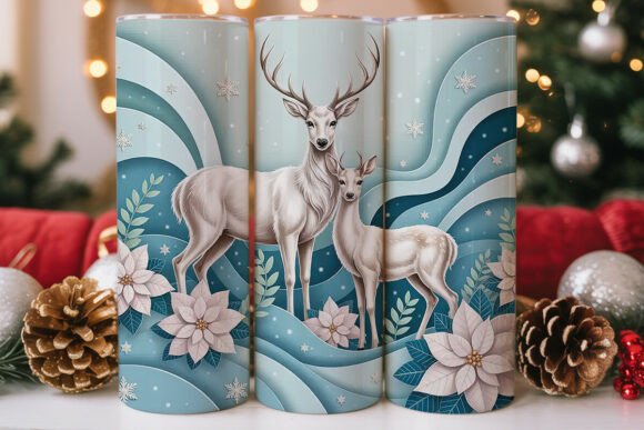 Winter Deer Floral 20oz Tumbler Wrap